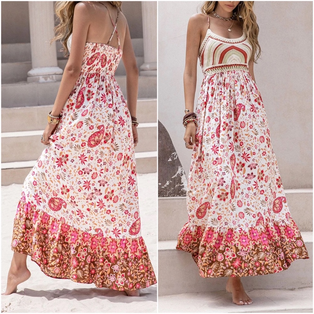 029 Boho Floral Print Cami Cottagecore Maxi Dress - Picture 4 of 4
